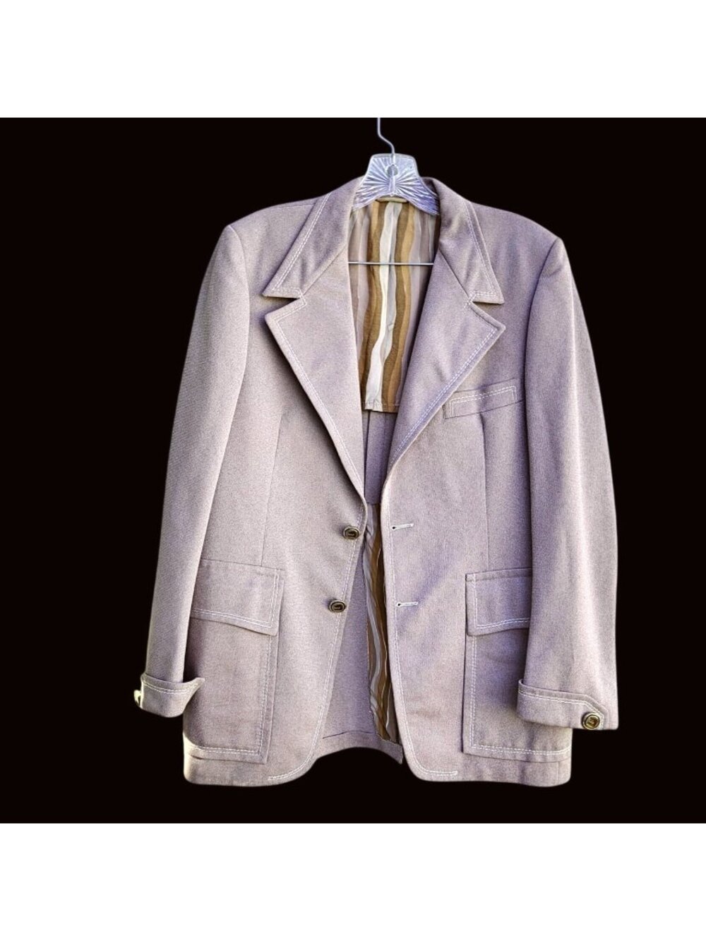 Vintage 70s Mens Taupe Beige Double Knit Blazer S M  Jacket Phoenix 38R